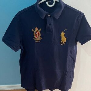 Ralph Lauren Navy Polo Shirt with Gold Embroidery